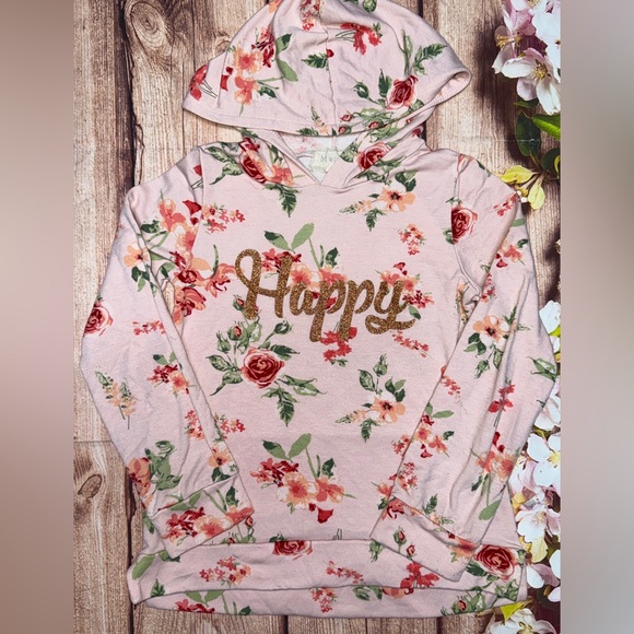 btween Tops - btween Light Pink Floral Hoodie